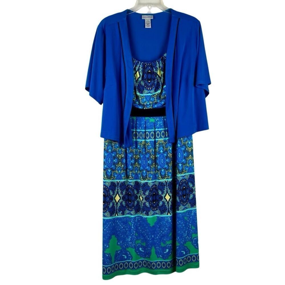 Catherines Paisley Boho Stretch Empire Waist Classic Pleat Midi Dress with Jacke